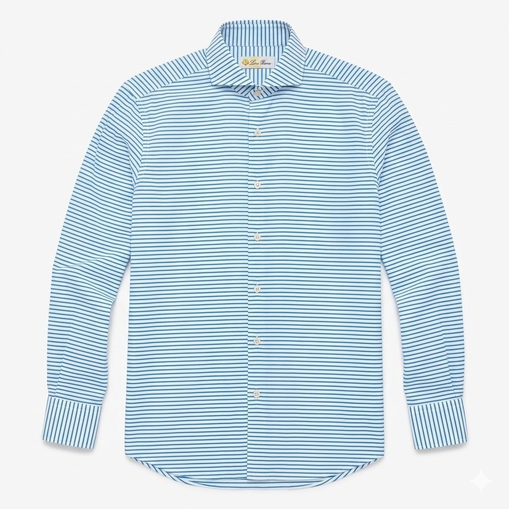 Giannetto Portofino Mens Blue White Stripe Spread Collar Shirt Medium - CJ